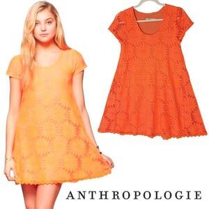 Kimchi Blue by Anthropologie Mini Babydoll Dress S Orange Sunflower Embriodered